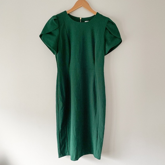 Calvin Klein // Green Tulip Sleeve Sheath Dress - The Perfect Holiday Dress - Picture 1 of 6